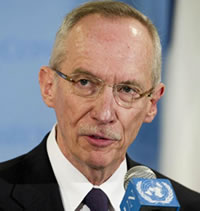 Assistant Secretary-General for Peacekeeping Operations Edmund Mulet speaks to press. UN Photo/Mark Garten